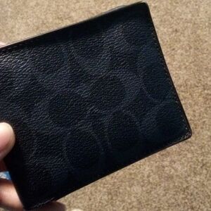 Coach Black Signature Embossed Leather Card Holder